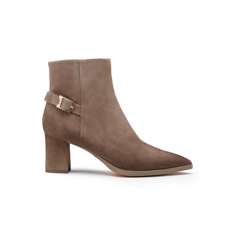 Women's dove grey suede mid-heel ankle boot - Santoni - 1