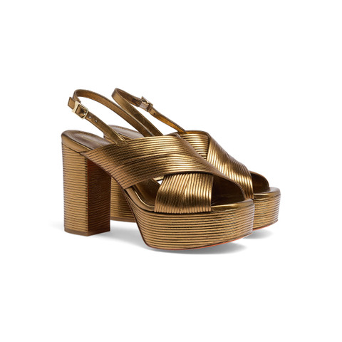 Women's gold leather high-heel sandal - Santoni - 3