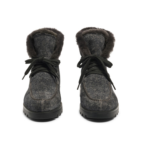 Women's grey suede ankle boot with fur - Santoni - 4