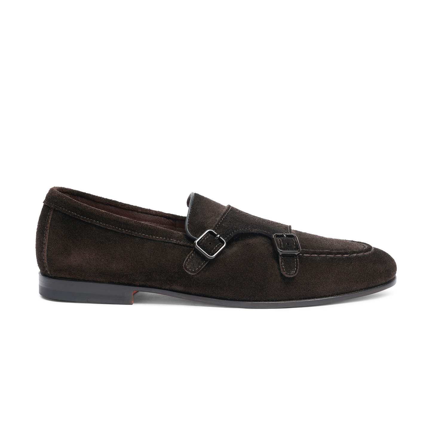 Santoni Mocassino doppia fibbia da uomo in suede testa di moro