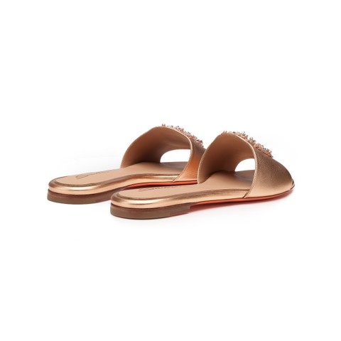 Women's pink laminated leather slide sandal - Santoni - 3