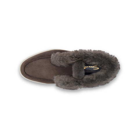 Women&rsquo;s dark brown nubuck desert boot with fur - Santoni - 4