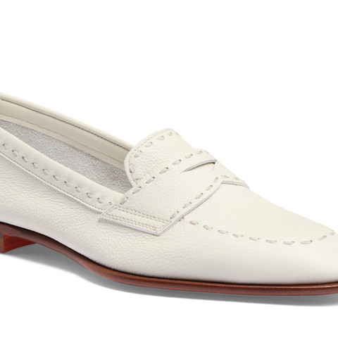 Women's white tumbled leather penny loafer - Santoni - 6