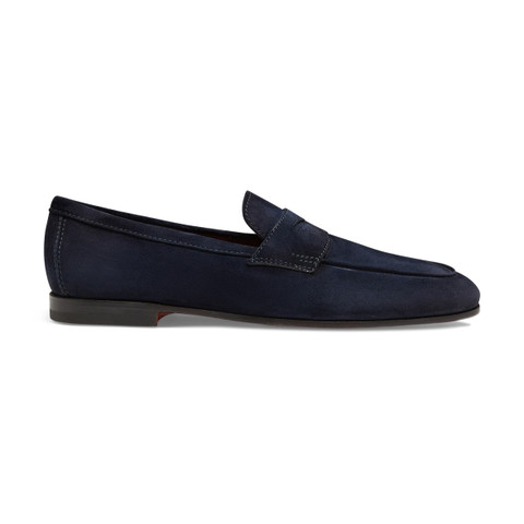 Men's blue suede Carlo loafer - Santoni - 1