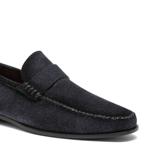 Men's blue suede penny loafer - Santoni - 5