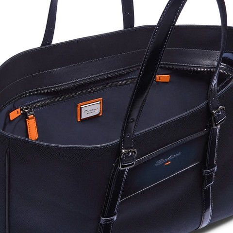 Blue leather and nylon shopping bag - Santoni - 4