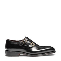 Men's black leather double monk straps brogue shoe - Santoni - 1