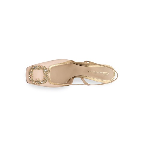 Women's pink and gold leather mid-heel slingback - Santoni - 4