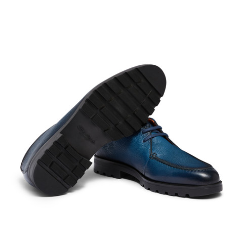 Men's blue tumbled leather desert boot - Santoni - 3