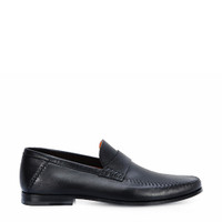 Men's black leather penny loafer - Santoni - 1
