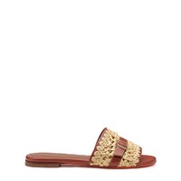 Women's brown leather and raffia slide sandal - Santoni - 1
