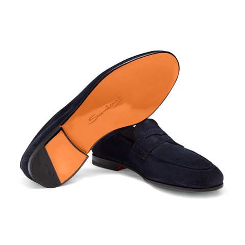 Men's blue suede Carlo loafer - Santoni - 4