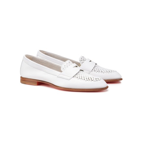 Women's white leather penny loafer - Santoni - 1