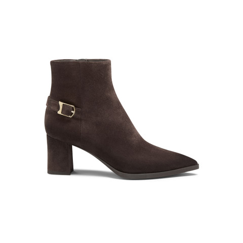 Women's dark brown suede mid-heel ankle boot - Santoni - 1