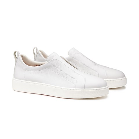 Men's white leather slip-on sneaker - Santoni - 1
