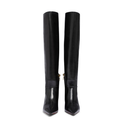 Women's black leather mid-heel boot - Santoni - 5