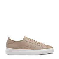 Men's beige tumbled leather Double Buckle Sneaker - Santoni - 1