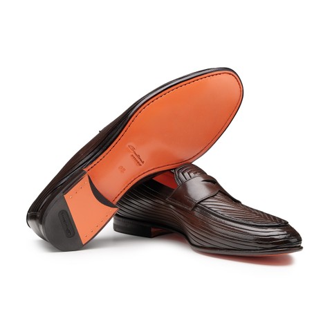 Men's dark brown leather penny loafer - Santoni - 4