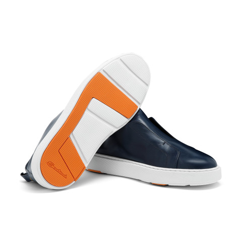 Men's blue leather slip-on sneaker - Santoni - 4