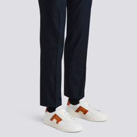 Men’s white and orange leather double buckle sneaker - Santoni - 2