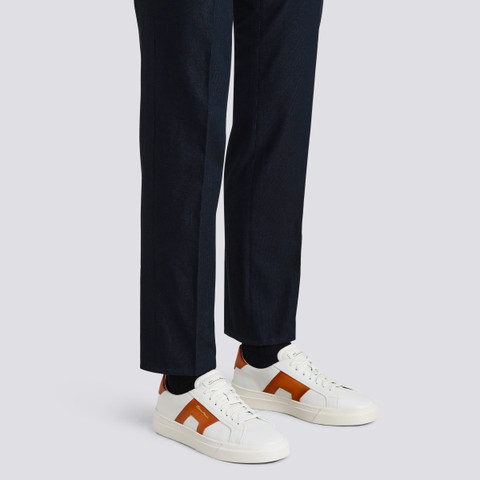 Men’s white and orange leather double buckle sneaker - Santoni - 2