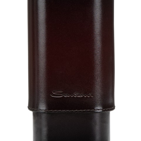 Cigar case in cedar wood covered in brown leather - Santoni - 5