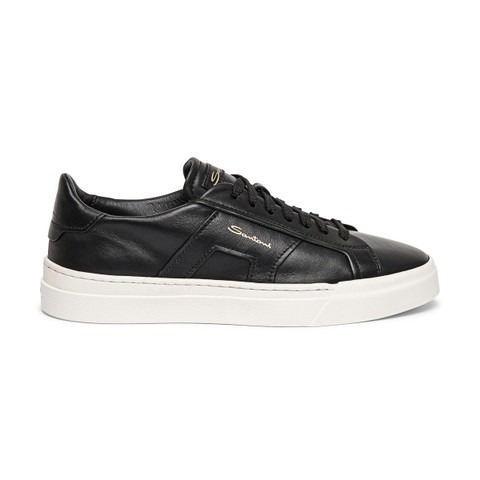 Men's black leather Double Buckle Sneaker - Santoni - 1