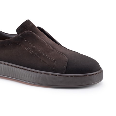 Men's dark brown suede slip-on sneaker - Santoni - 5
