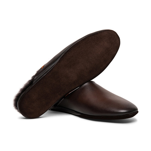 Men&rsquo;s polished brown leather slipper - Santoni - 3