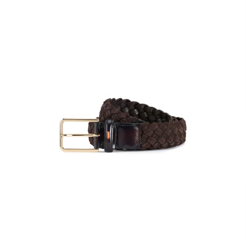 Dark brown woven suede belt - Santoni - 1