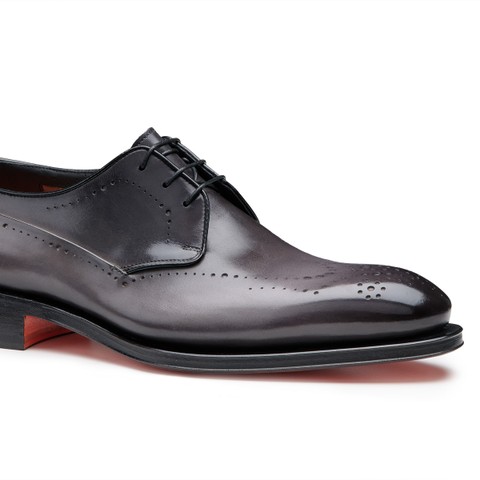 Men's grey leather Derby brogue lace-up - Santoni - 5