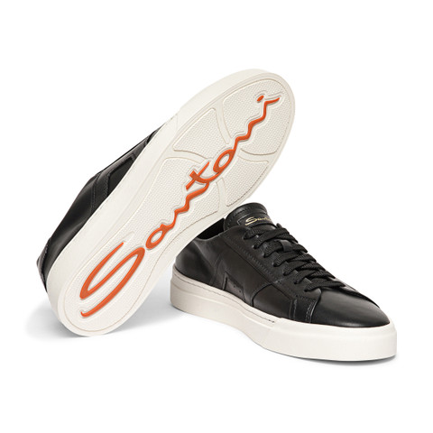Men's black leather Double Buckle Sneaker - Santoni - 3