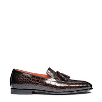Men's dark brown alligator leather tassel loafer - Santoni - 1