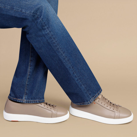 Sneaker da uomo in pelle bottalata beige - Santoni - 2