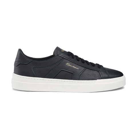 Men's blue tumbled leather double buckle sneaker - Santoni - 1