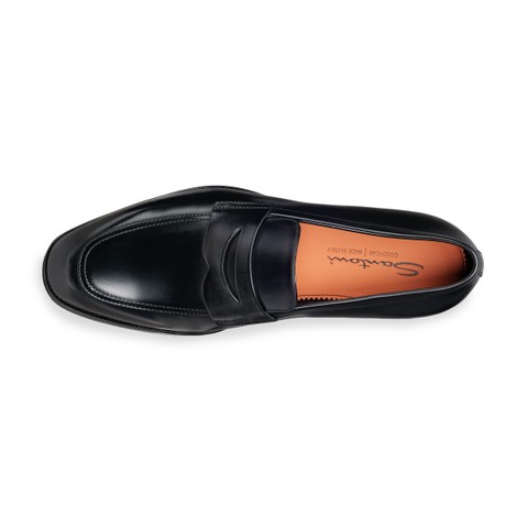 Men's black leather penny loafer - Santoni - 4