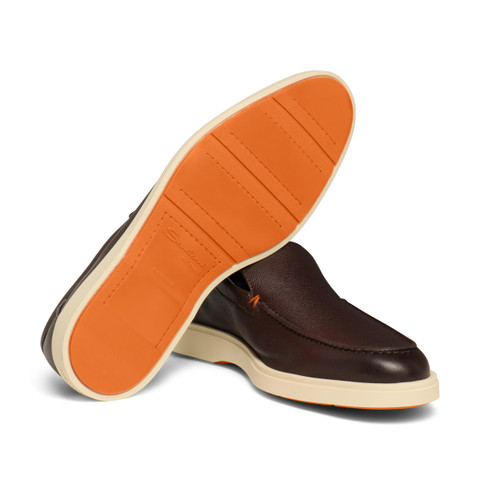 Men's dark brown tumbled leather loafer - Santoni - 3