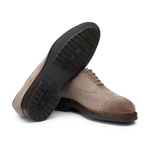 Men's dove grey suede brogue Oxford shoe - Santoni - 3