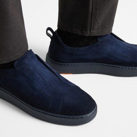 Men's blue suede slip-on sneaker - Santoni - 7
