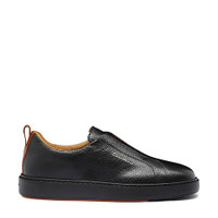 Men's black tumbled leather slip-on sneaker - Santoni - 1