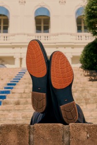 Men's blue suede Carlo penny loafer - Santoni - editorial