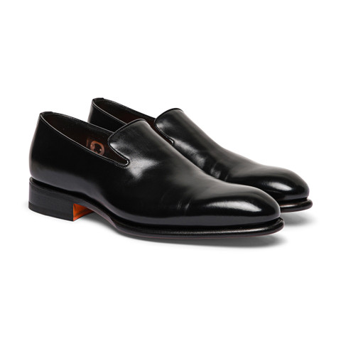 Men's black leather loafer - Santoni - 2