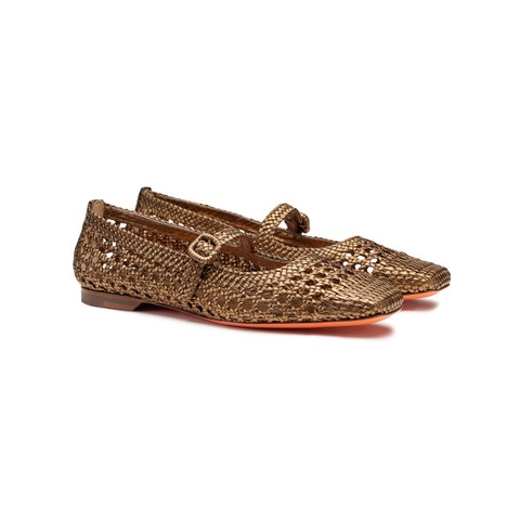 Women's gold woven leather ballet flat - Santoni - 3