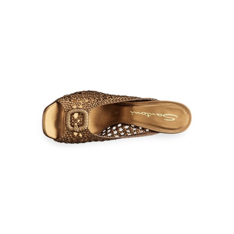 Women's gold woven leather high-heel sandal - Santoni - 4