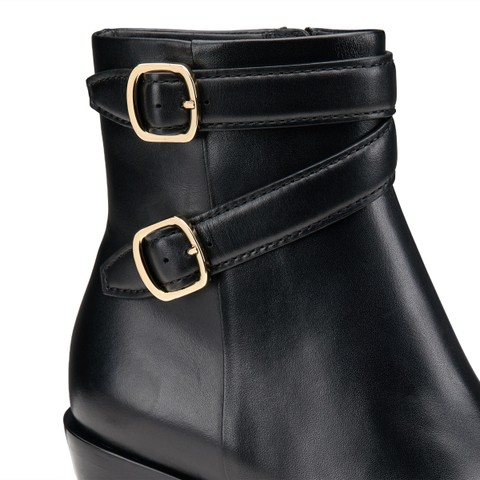 Women's black leather mid-heel texan ankle boot - Santoni - 5