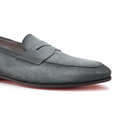 Men's green suede Carlo penny loafer - Santoni - 5