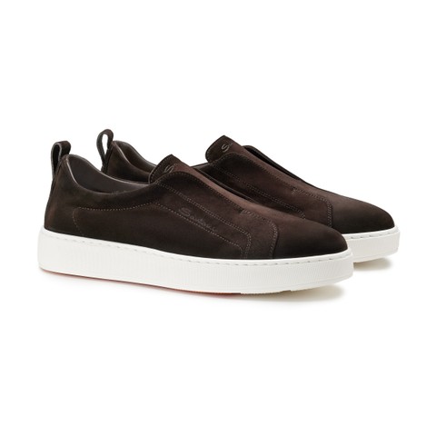 Men's dark brown suede slip-on sneaker - Santoni - 2