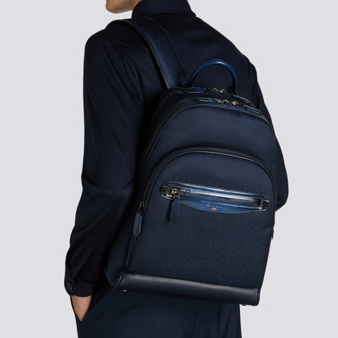 Blue leather and nylon backpack - Santoni - 2