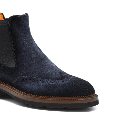 Men&rsquo;s blue suede Chelsea brogue boot - Santoni - 6