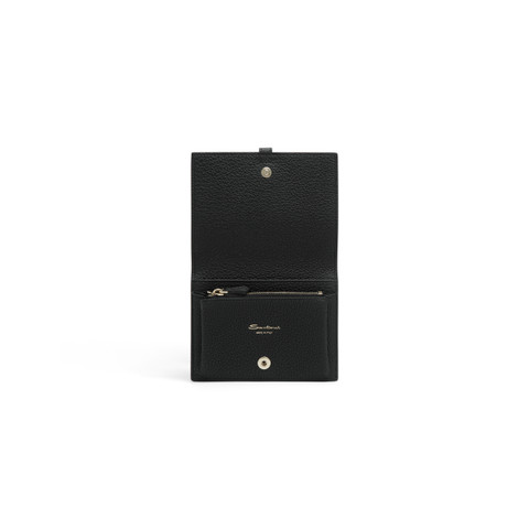 Black tumbled leather wallet with coin pocket - Santoni - 4